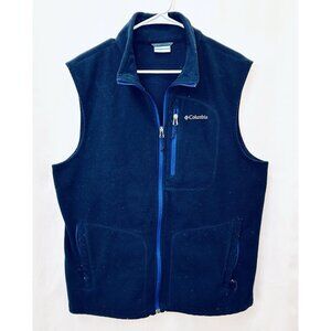 COLUMBIA MEN'S NAVY BLUE SLEEVELESS FAST TREK FLEECE POCKET VEST Sz Large